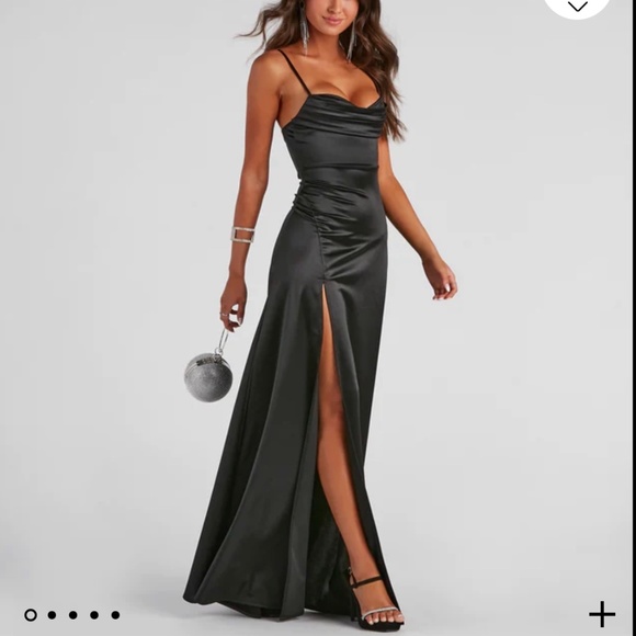 long sleeve gala dresses Hattie - Formal Gown May 5 2025 shoulder neckline and long STYLE 88728 - Black/Gold/Silver Material:100% Organic Cotton